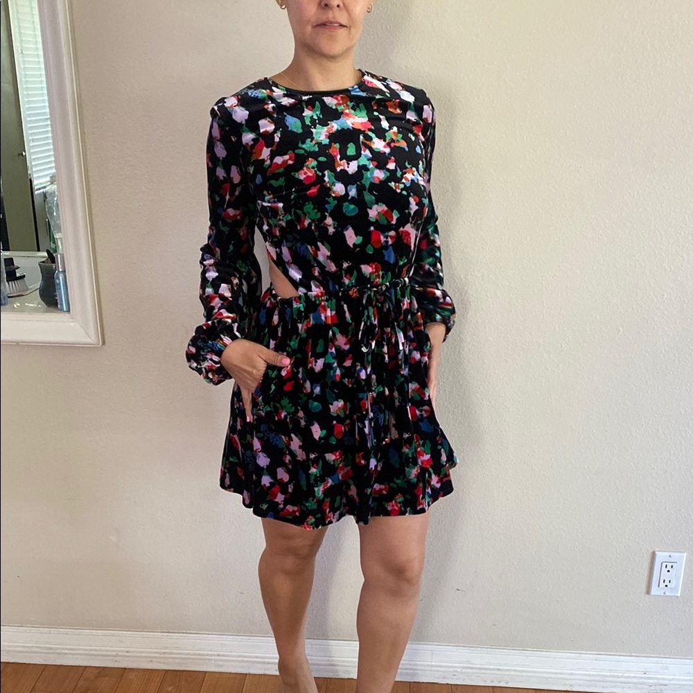 Pink and Blue Long Sleeve Sundress with Bishop Sleeves